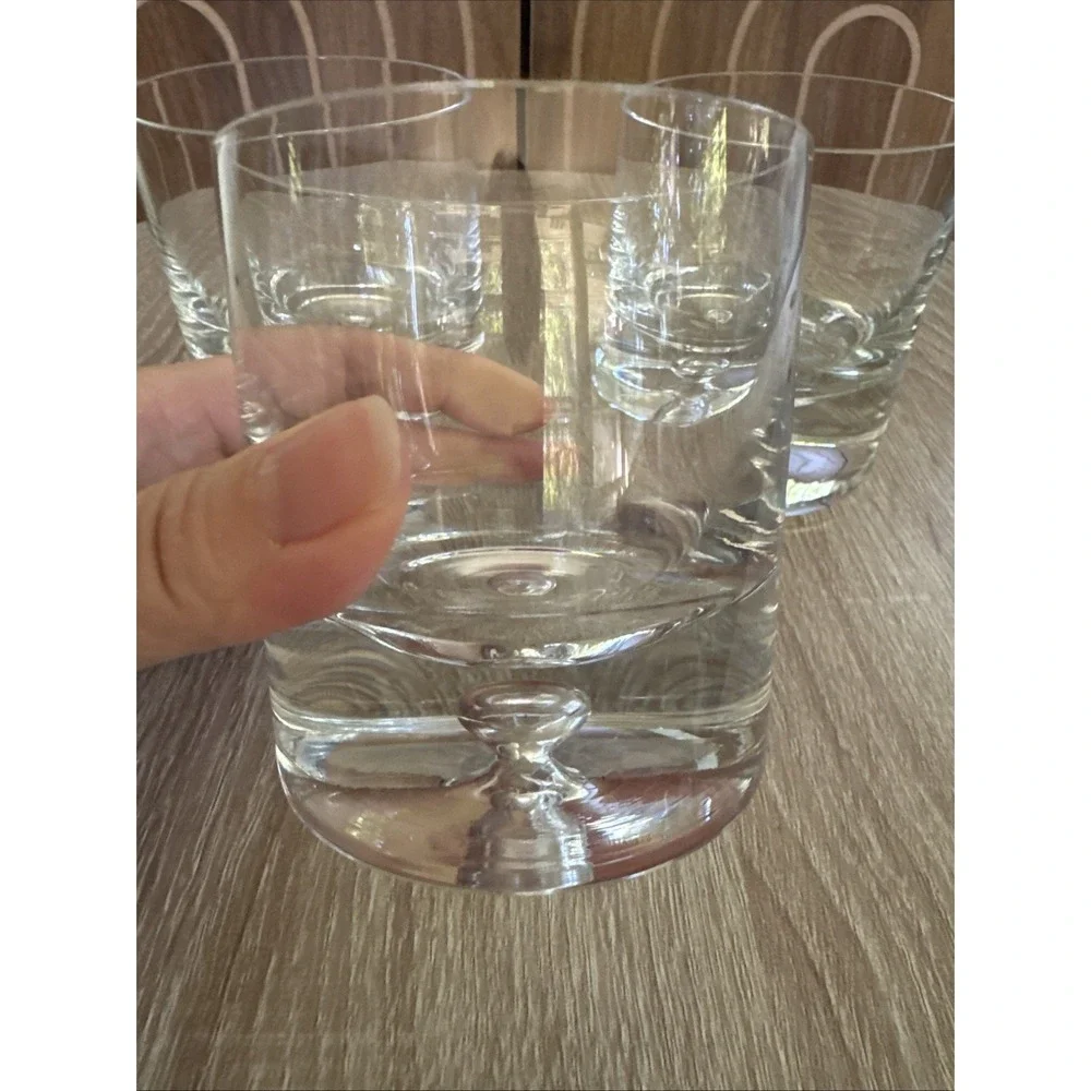 Krosno Crate & Barrel Old Fashioned Glasses Heavy Bottom Bubble Poland Set Of 3